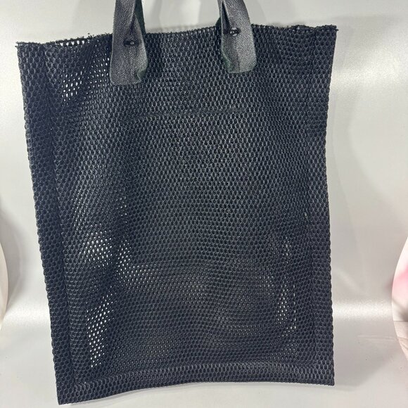David Galan Black Mesh Material with Black Leather Straps Large Tote Bag - Picture 4 of 10